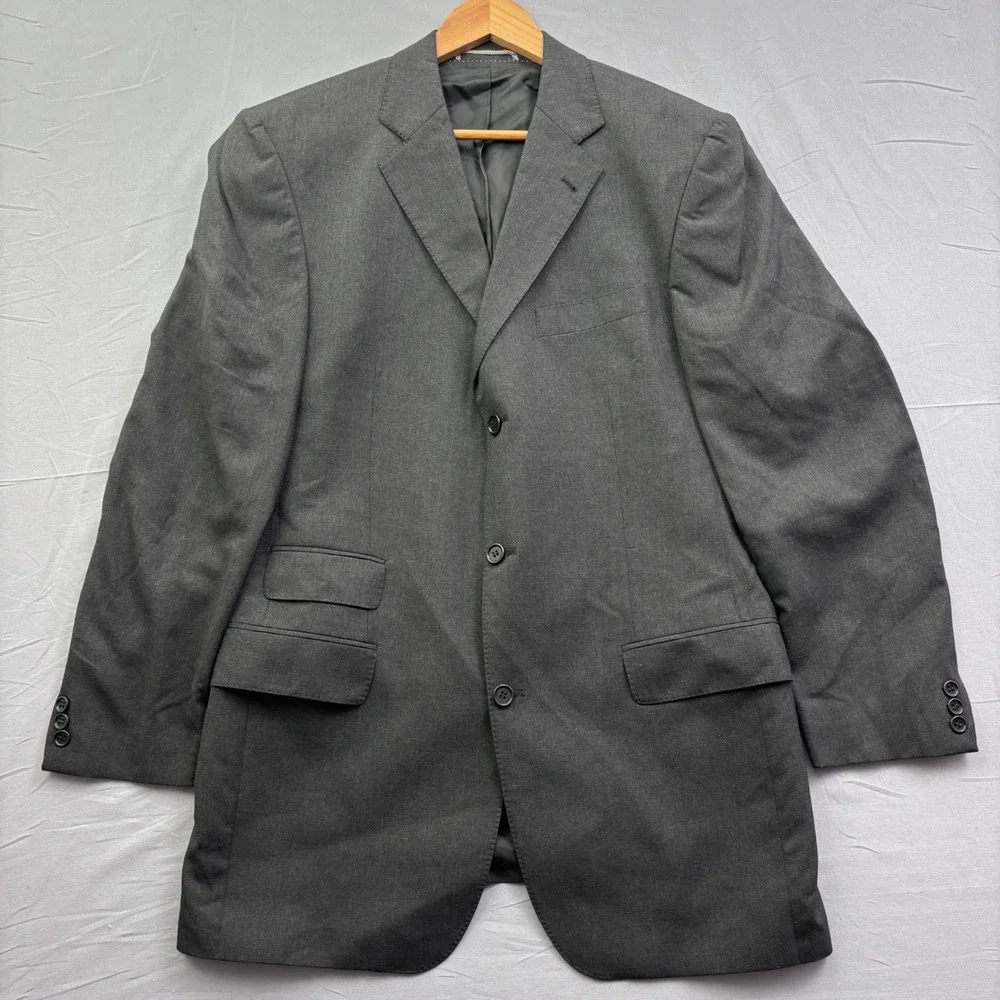 Linus Hamburg Berlin Mens Charcoal Gray 3-Button Blazer Jacket Ticket Pocket